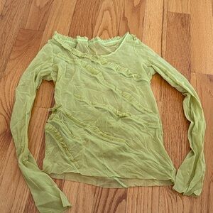 Source Unknown Light Green Ruffle Long-Sleeve Mesh Top